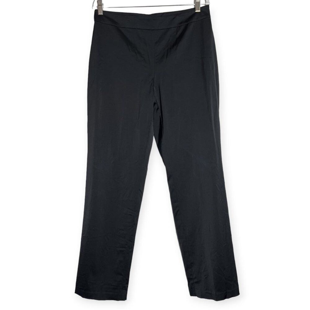 Eileen Fisher Straight Leg Side Zip Pants SIZE M Black Rayon Blend Trousers